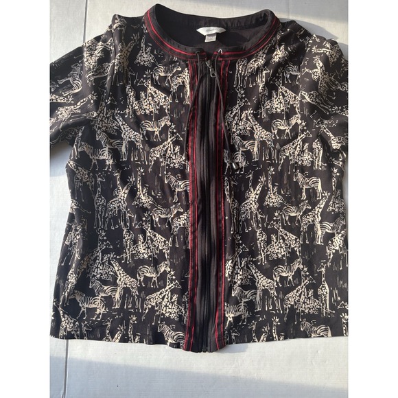 Christopher & Banks Black Red Full Zip Shirt Sz 1x Giraffe Zebra Print - Picture 11 of 14